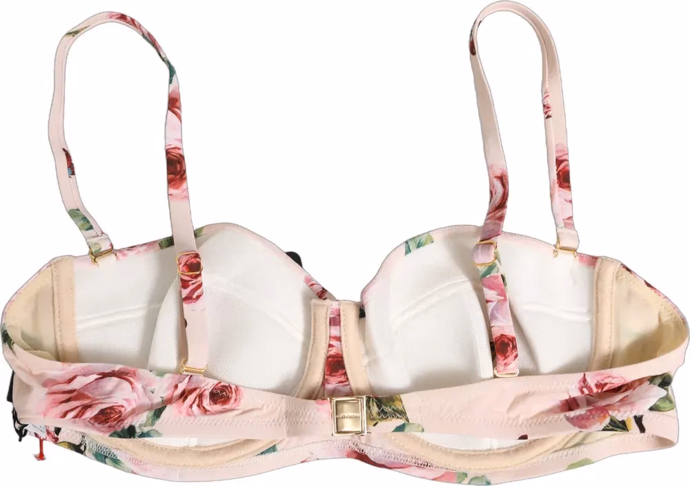 Dolce & Gabbana Pink Floral Print Underwire Beachwear Bikini Top