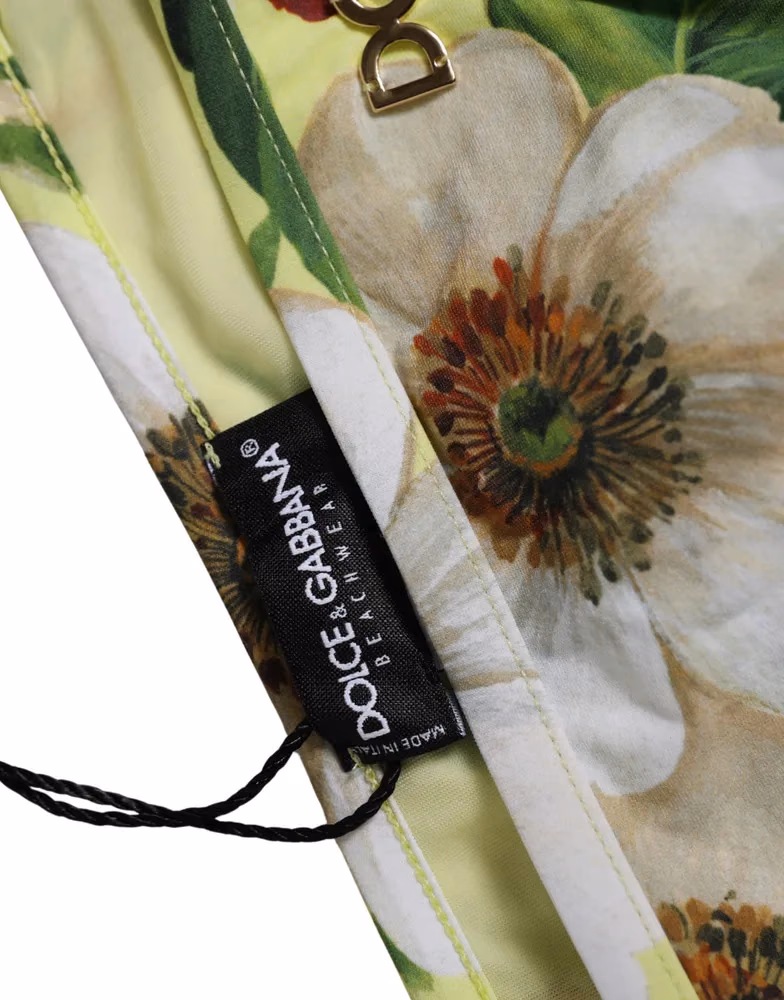 Dolce & Gabbana Yellow Floral Print Nylon Beachwear Bikini Bottom