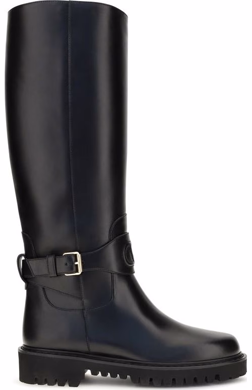 Valentino Garavani Black Calf Leather Bos Taurus Flat Boots
