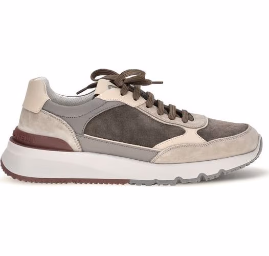 Brunello Cucinelli Gray Calf Leather Bos Taurus Athletic Sneakers