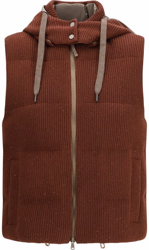 Brunello Cucinelli Brown Cotton Sleeveless Jacket