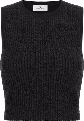Black Viscose Sleeveles T-Shirt