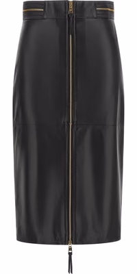 Black Lambskin Midi Skirt