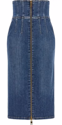 Blue Cotton Midi Skirt