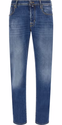 Blue Cotton Straight-Leg Jeans