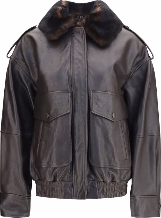 Loulou De Saison Brown Calf Leather Bos Taurus Bomber