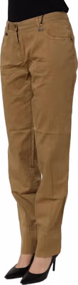 Brown Straight Cotton Stretch Chino Pants