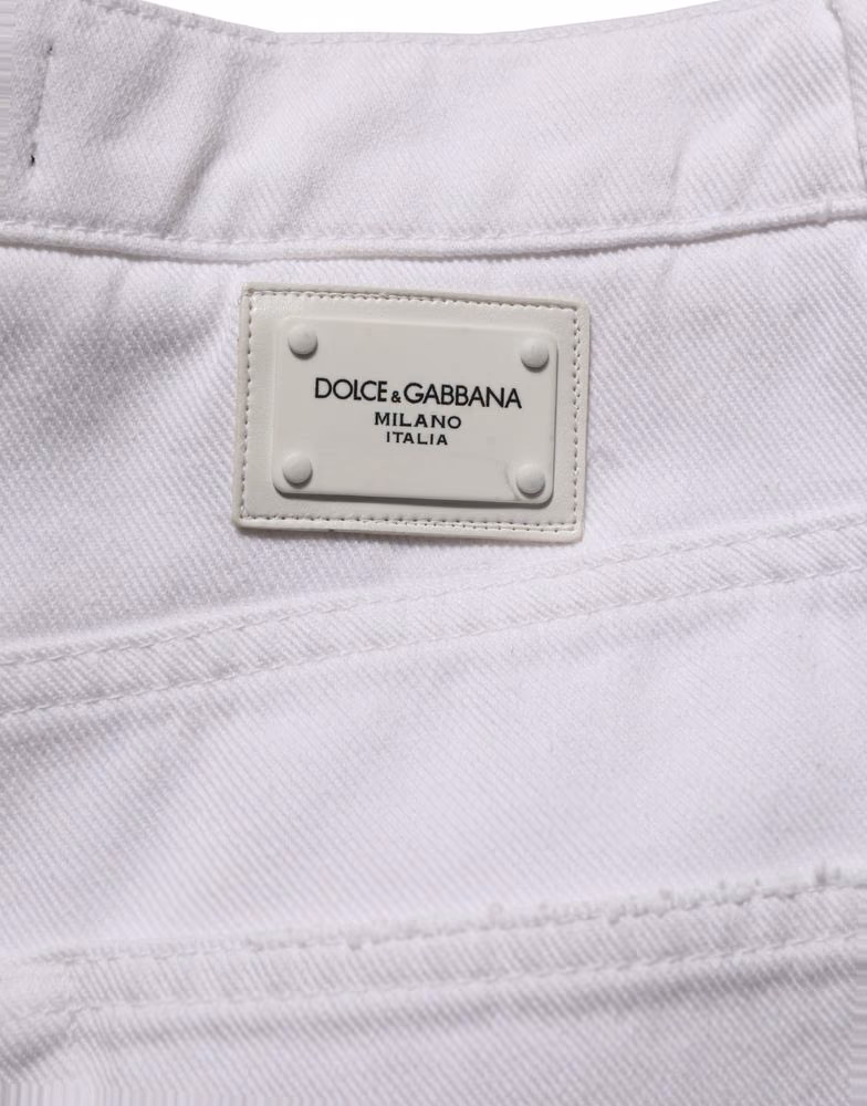 Dolce & Gabbana White Cotton Stretch Wide Leg Denim Jeans