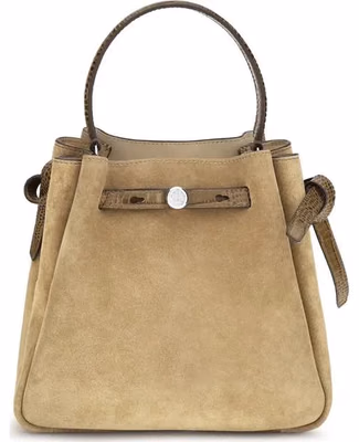 Beige Suede Leather Backet Bag