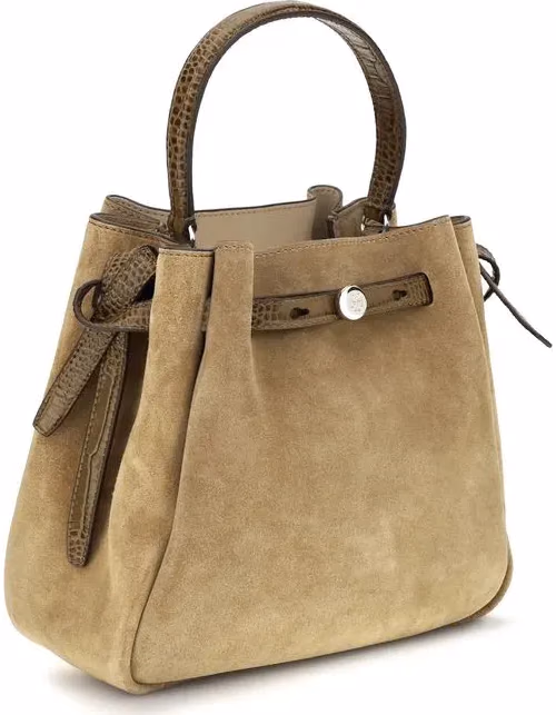Tory Burch Beige Suede Leather Backet Bag