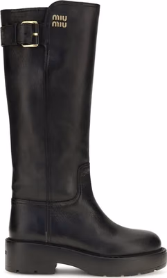 Black Calf Leather Bos Taurus Flat Boots