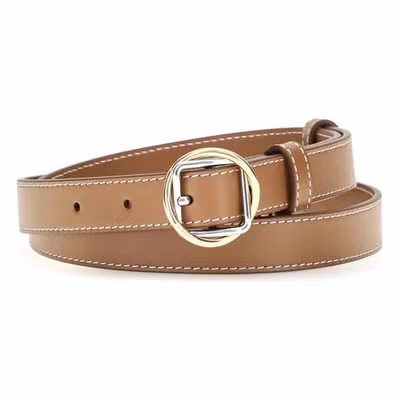 Beige Calf Leather Bos Taurus Thin Belt