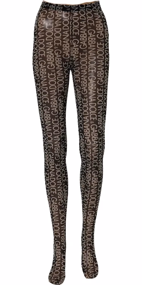 Dolce & Gabbana Black White All Over Print Sheer Stretch Tights Socks