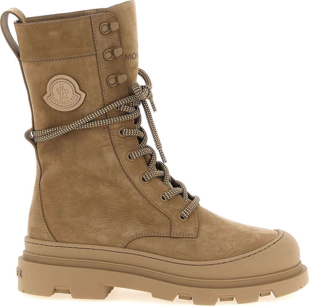 Moncler Beige Leather Lace-Up Boots