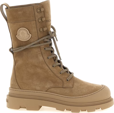 Beige Leather Lace-Up Boots