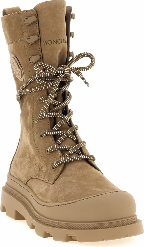 Moncler Beige Leather Lace-Up Boots