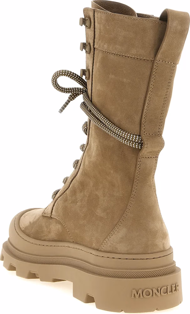 Moncler Beige Leather Lace-Up Boots
