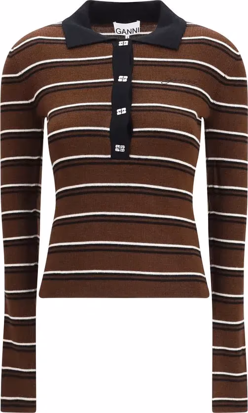 Ganni Brown Wool Oves Aries Dress Shirt