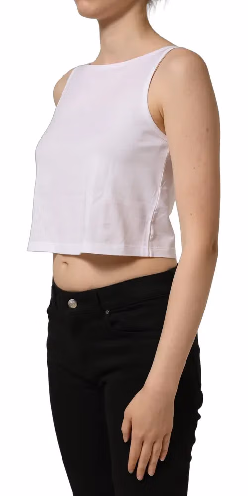 Dolce & Gabbana White Cotton Sleeveless Cropped Tank Top