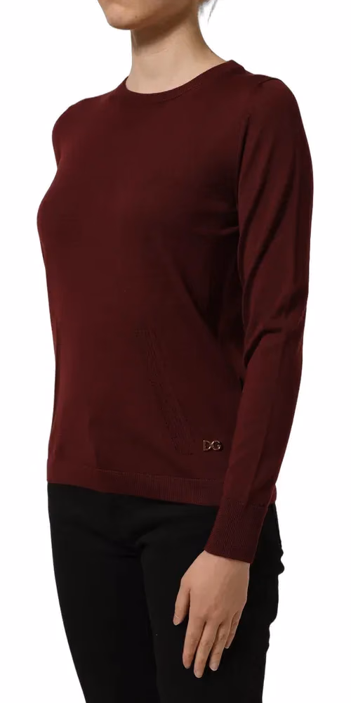 Dolce & Gabbana Maroon Wool Knitted CrewNeck Pullover Sweater