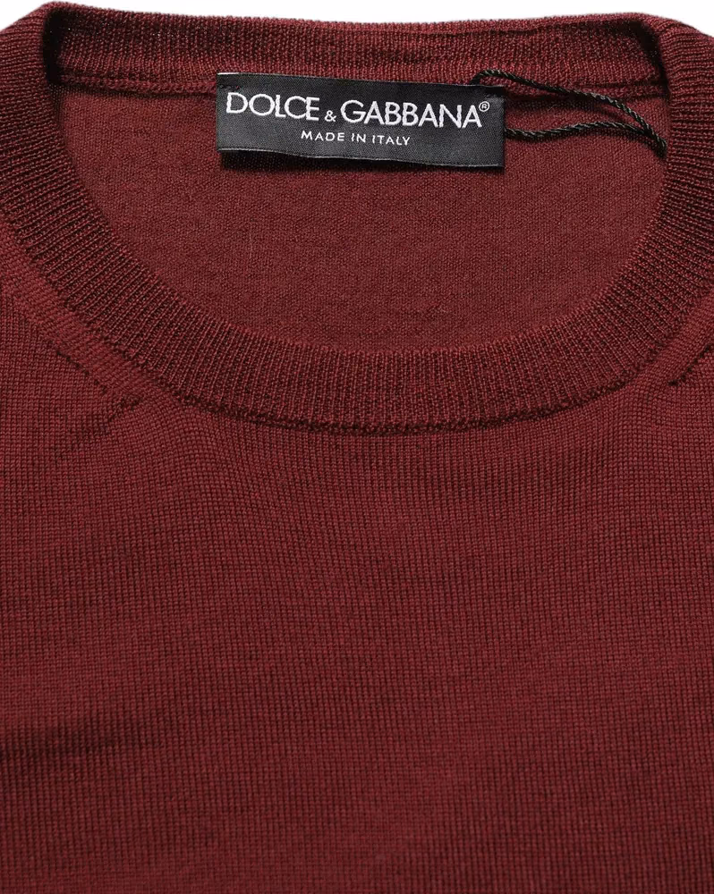 Dolce & Gabbana Maroon Wool Knitted CrewNeck Pullover Sweater