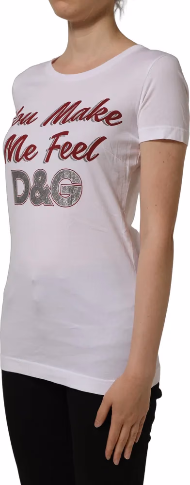 Dolce & Gabbana White Graphic Print Cotton Crew Neck T-shirt