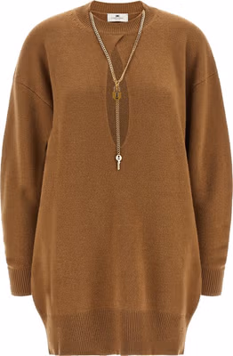 Brown Wool Short Dress