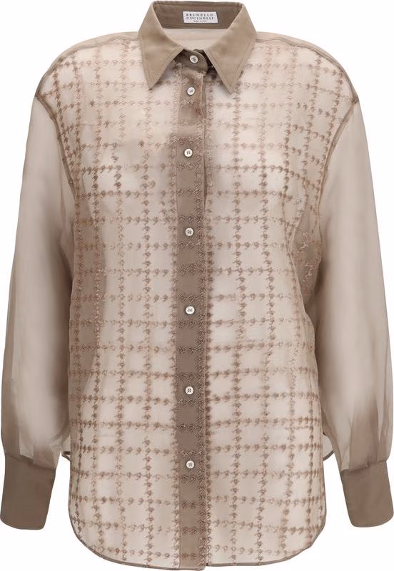Brunello Cucinelli Beige Silk Pattern Shirt