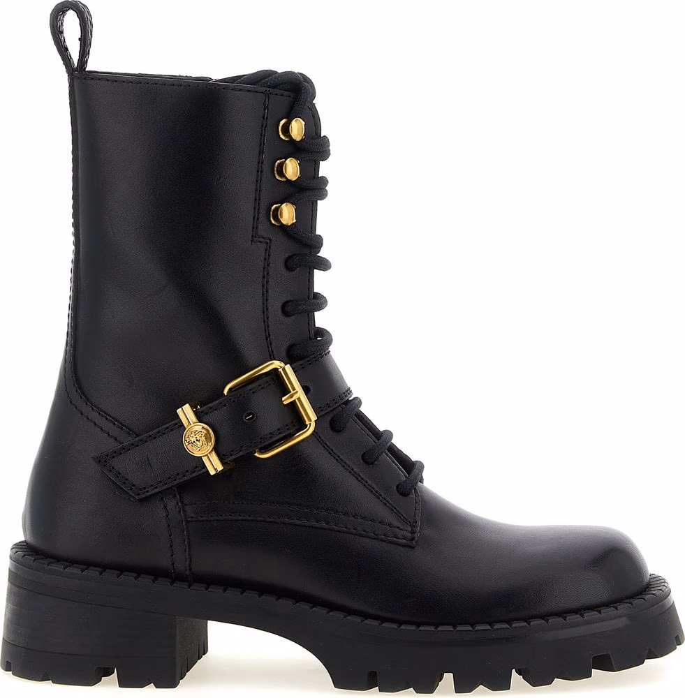Versace Black Calfskin Lace-Up Boots