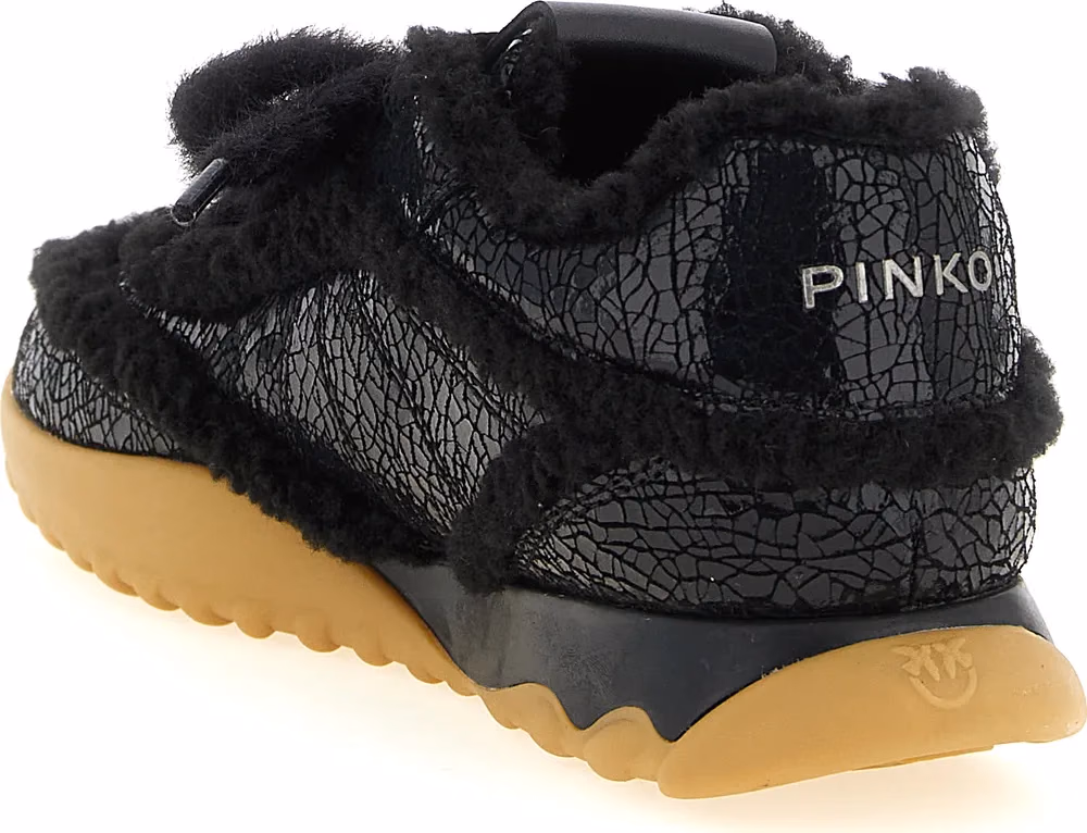 PINKO Black Cowhide Chunky Sneakers