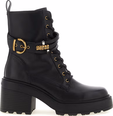 Black Cowhide Lace-Up Boots