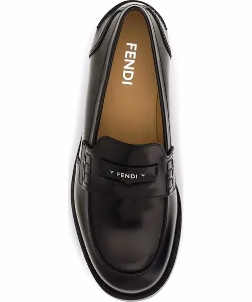Fendi Black Calf Leather Bos Taurus Slip-On Loafers