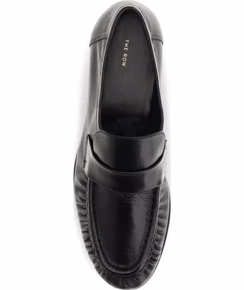 The Row Black Calf Leather Bos Taurus Slip-On Loafers