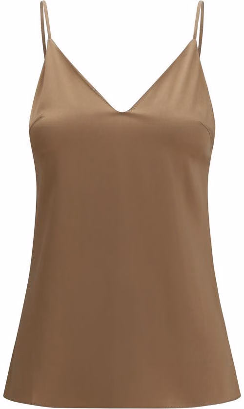 Brunello Cucinelli Brown Silk Sleeveles T-Shirt