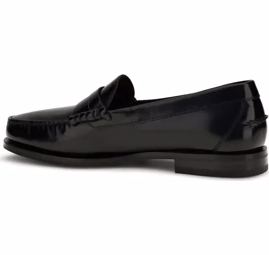 Santoni Black Calf Leather Bos Taurus Slip-On Loafers