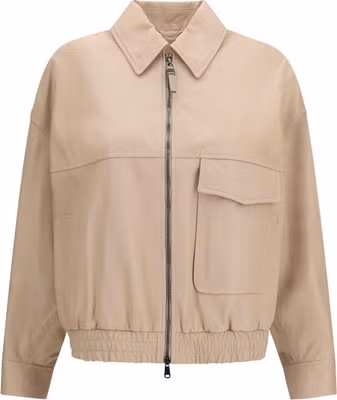 Beige Leather Leather Jacket
