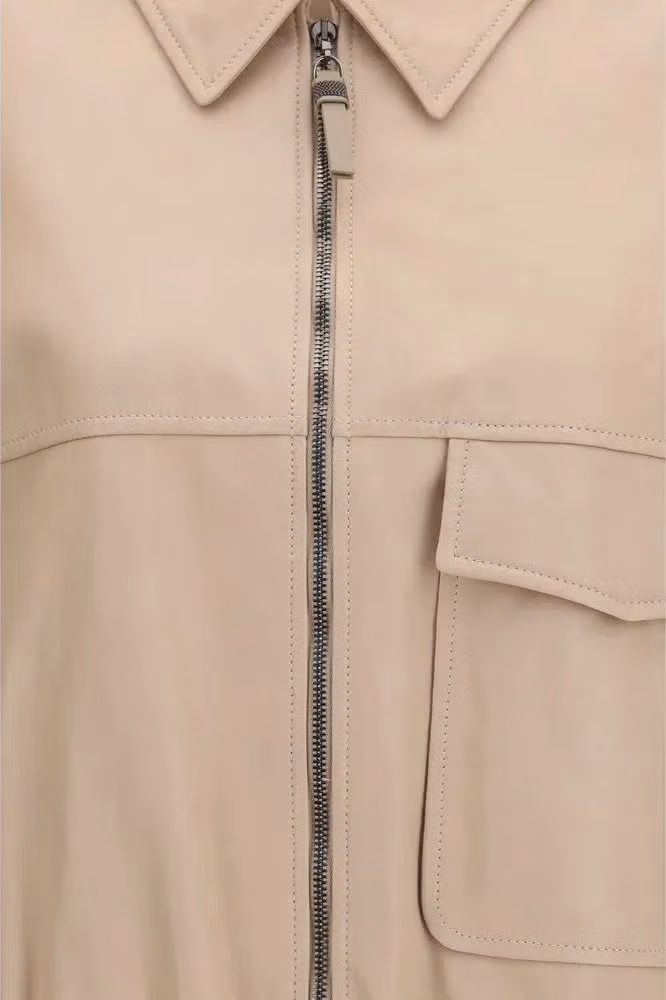 Brunello Cucinelli Beige Leather Leather Jacket