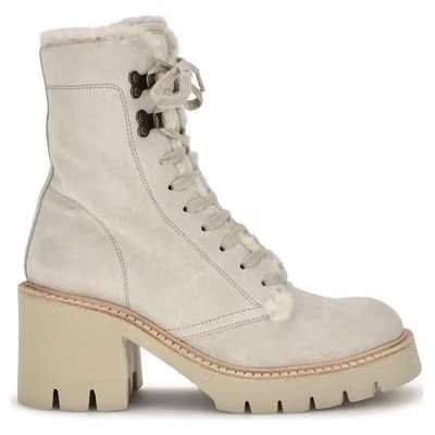 Beige Calf Leather Bos Taurus Lace-Up Boots