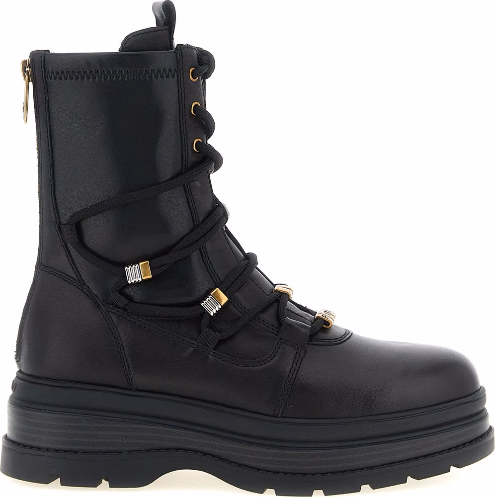 PINKO Black Cowhide Lace-Up Boots