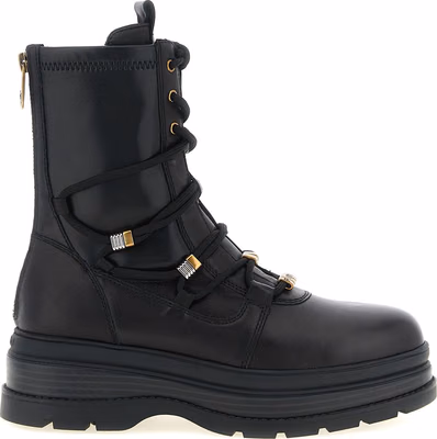 Black Cowhide Lace-Up Boots