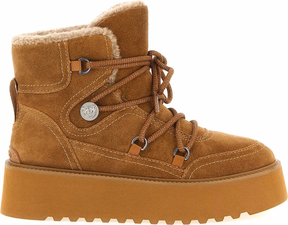 PINKO Brown Cowhide Flat Boots