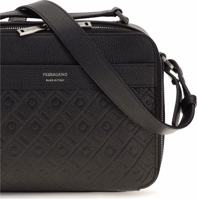 Ferragamo Black Calf Leather Bos Taurus Shoulder Bag