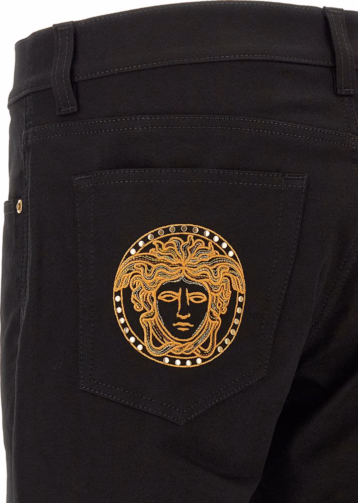 Versace Black Cotton Straight-Leg Jeans