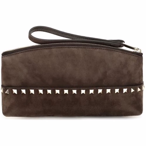 Valentino Garavani Brown Suede Leather Clutch Bag