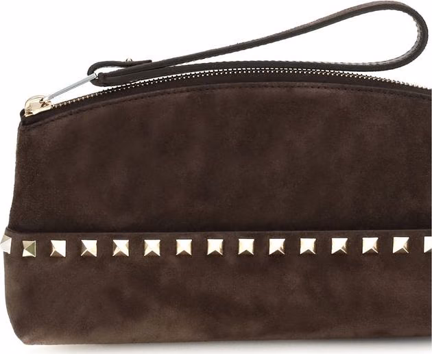 Valentino Garavani Brown Suede Leather Clutch Bag