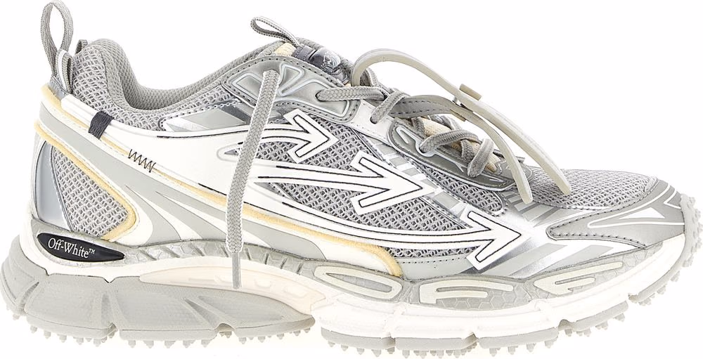 Off-White Silver Polyester Athletic Sneakers