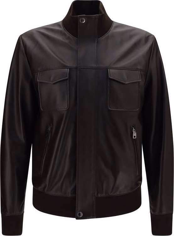 Dolce & Gabbana Brown Lamb Ovis Aries Aries Leather Jacket