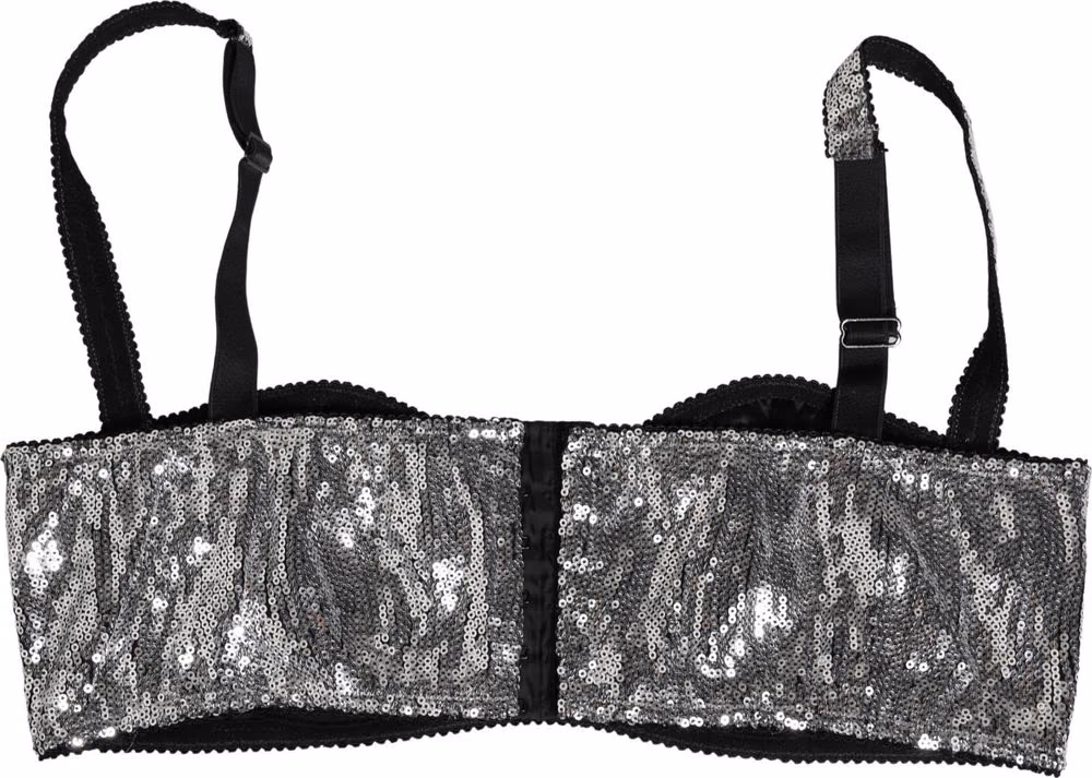 Dolce & Gabbana Silver Sequined Nyon Balconnet Bra Underwear