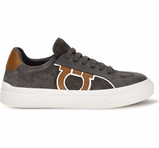 Ferragamo Gray Suede Leather Low Top Sneakers