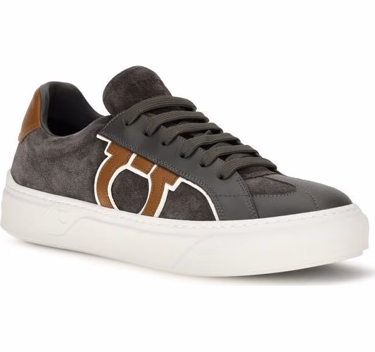 Ferragamo Gray Suede Leather Low Top Sneakers